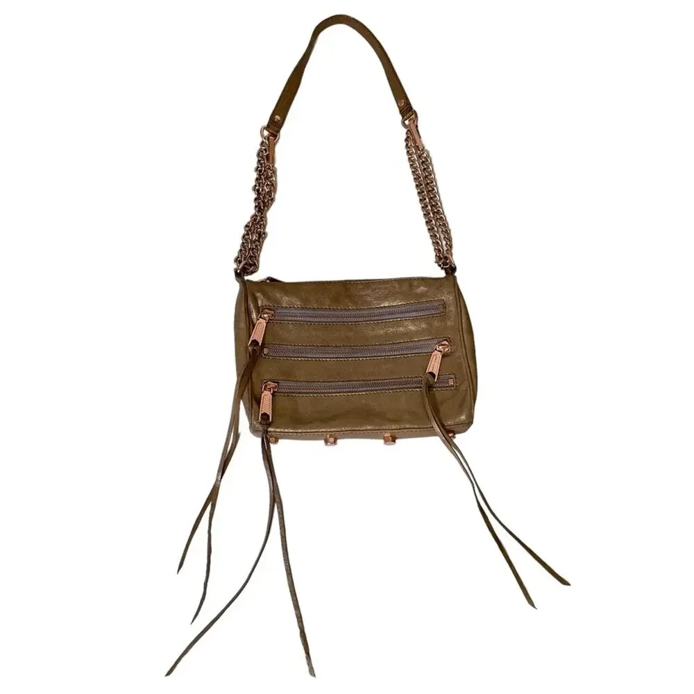 Rebecca Minkoff Gold Leather Zippered Convertible Crossbody Shoulder Purse